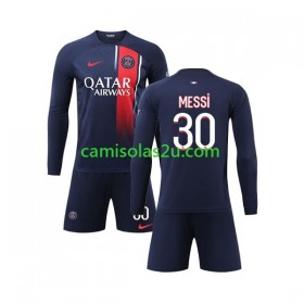 Camisolas de futebol Paris Saint-Germain Lionel Messi 30 Criança Equipamento Principal 2023/24 Manga Comprida